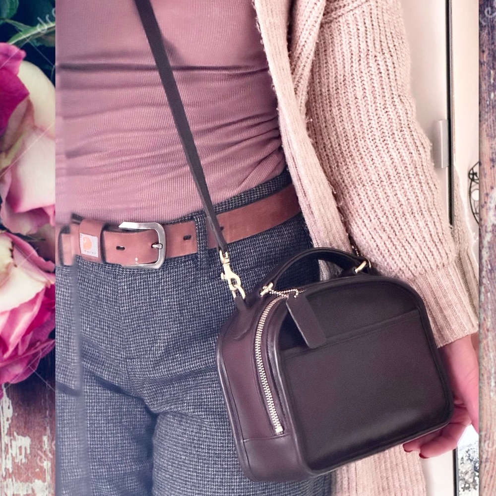 VINTAGE COACH MAHOGANY LEATHER LUNCHBOX ZIP CROSSBODY TOP HANDLE BAG 9991 - Picture 12 of 16